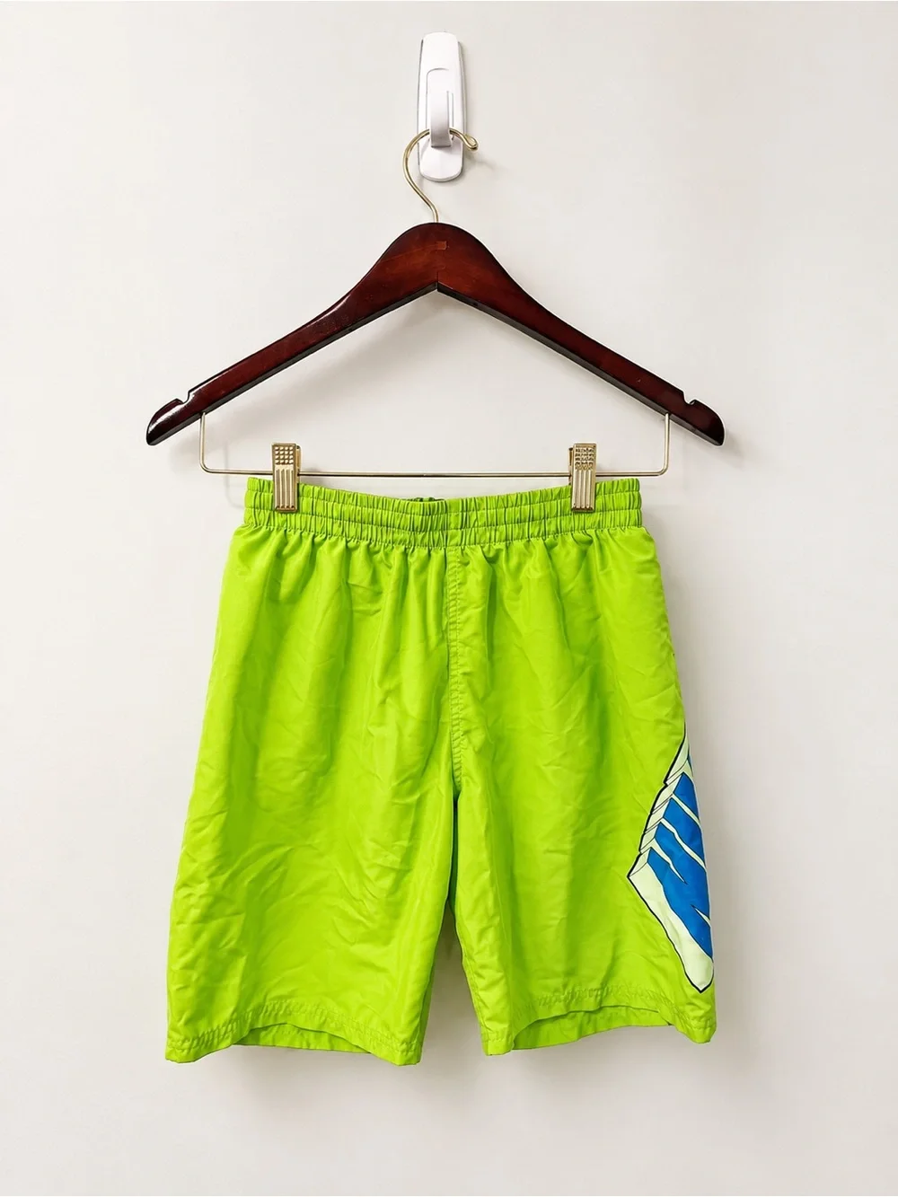 Nike Boys Neon Green Swim Trunks Big Logo Size Large